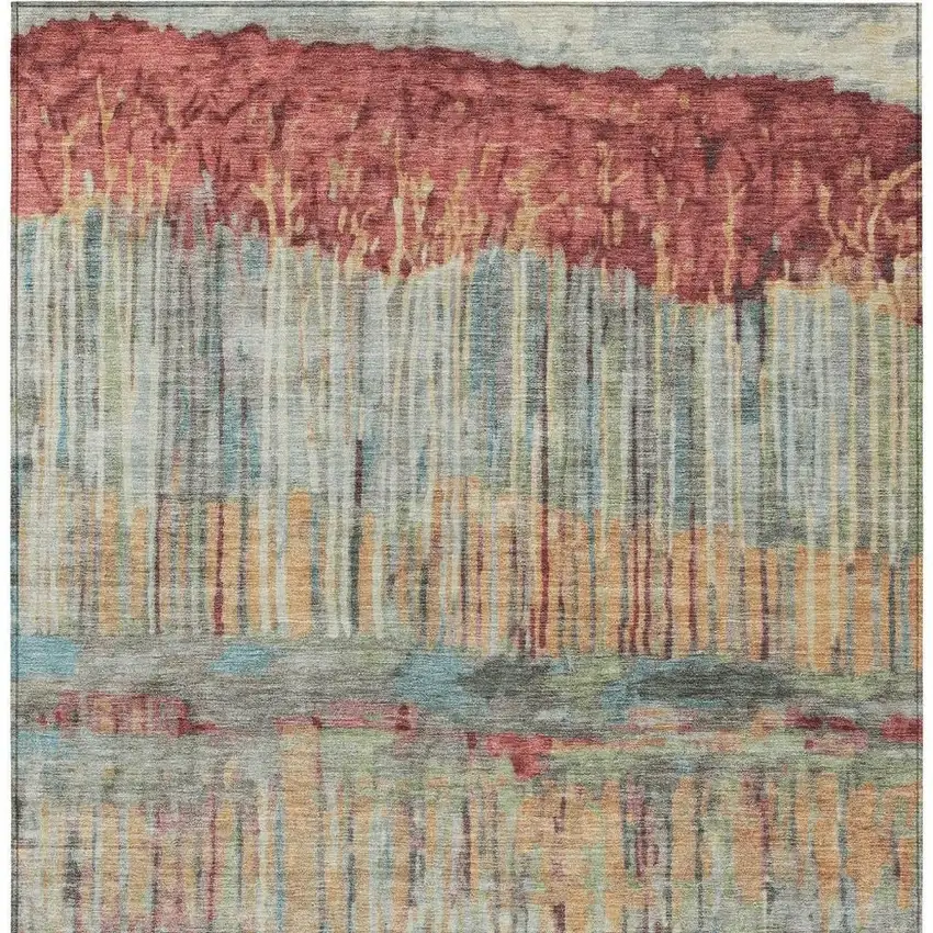 Coral And Sage Abstract Washable Indoor Outdoor Area Rug Photo 3