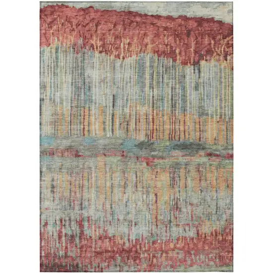 Coral And Sage Abstract Washable Indoor Outdoor Area Rug Photo 1