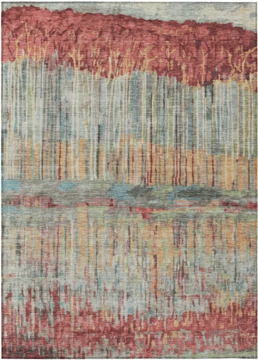 Coral And Sage Abstract Washable Indoor Outdoor Area Rug Photo 1