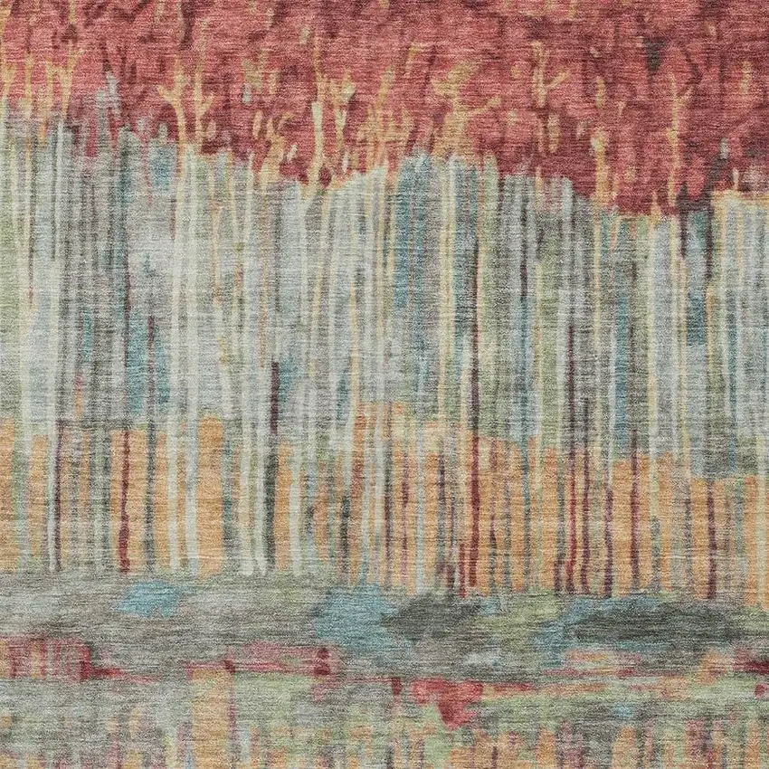 Coral And Sage Abstract Washable Indoor Outdoor Area Rug Photo 2