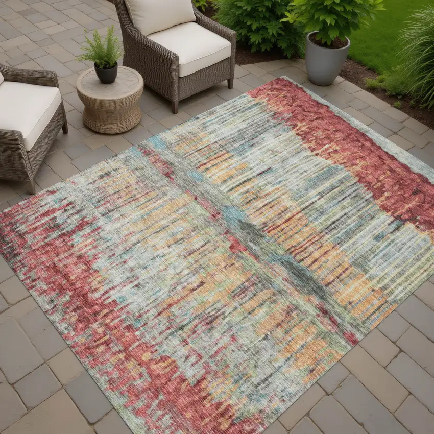 Coral And Sage Abstract Washable Indoor Outdoor Area Rug Photo 7