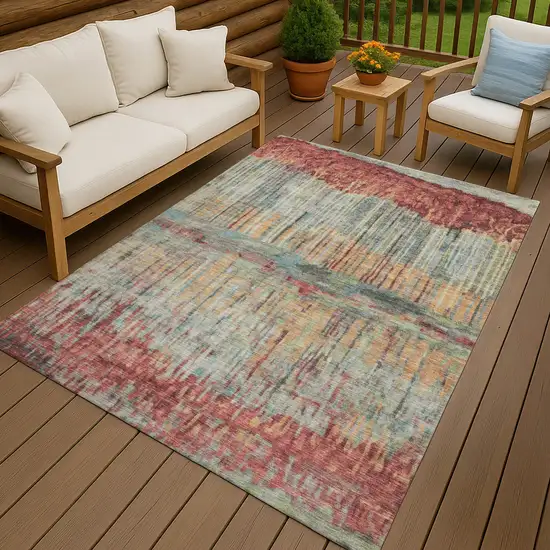 Coral And Sage Abstract Washable Indoor Outdoor Area Rug Photo 4