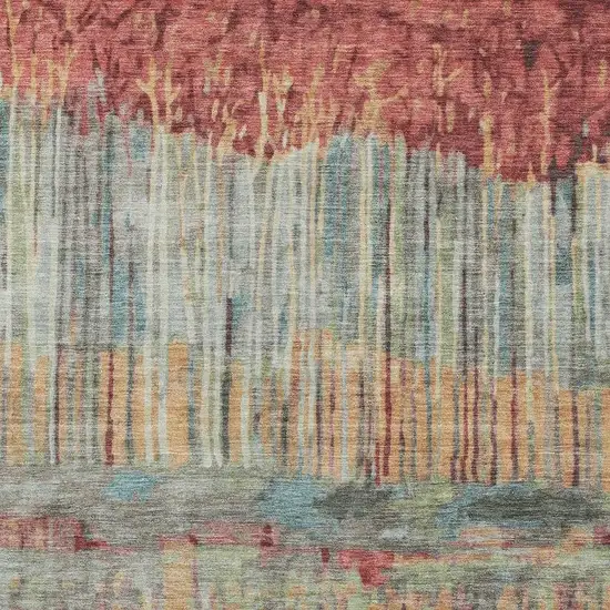 Coral And Sage Abstract Washable Indoor Outdoor Area Rug Photo 2