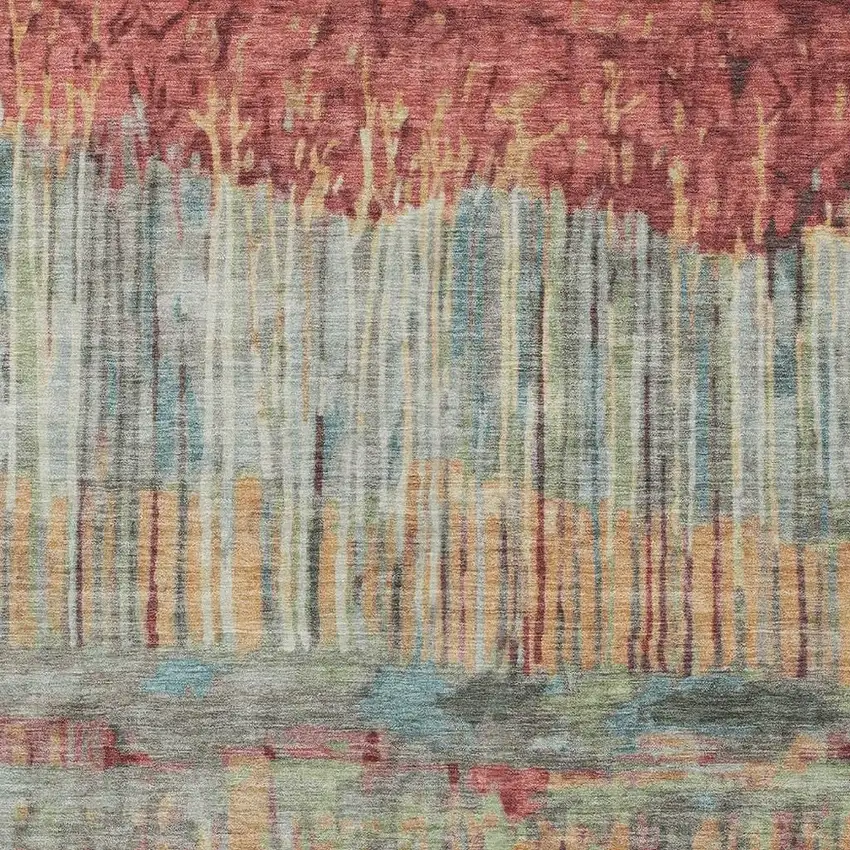 Coral And Sage Abstract Washable Indoor Outdoor Area Rug Photo 2