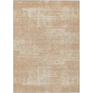 Photo of Coral And Salmon Abstract Washable Indoor Outdoor Area Rug