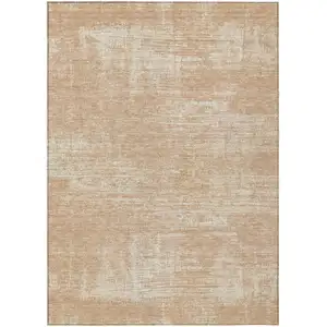 Photo of Coral And Salmon Abstract Washable Indoor Outdoor Area Rug