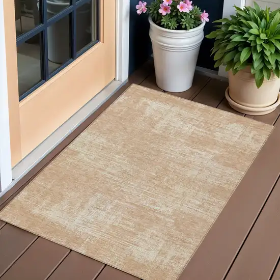 Coral And Salmon Abstract Washable Indoor Outdoor Area Rug Photo 1
