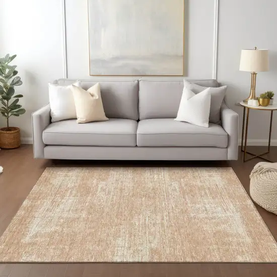 Coral And Salmon Abstract Washable Indoor Outdoor Area Rug Photo 9