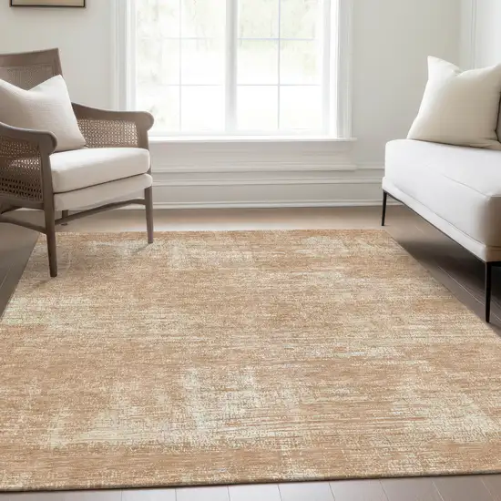 Coral And Salmon Abstract Washable Indoor Outdoor Area Rug Photo 8