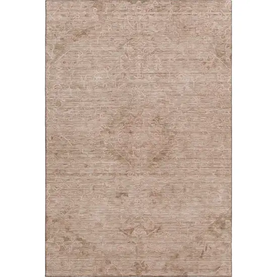 Coral And Salmon Medallion Washable Area Rug With UV Protection Photo 6