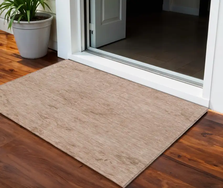 Coral And Tan Floral Washable Indoor Outdoor Area Rug Photo 1