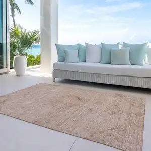Photo of Coral And Tan Floral Washable Indoor Outdoor Area Rug