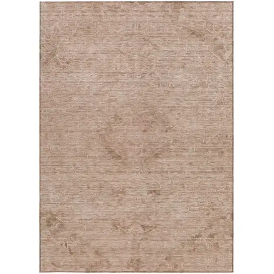 Coral And Tan Floral Washable Indoor Outdoor Area Rug Photo 6