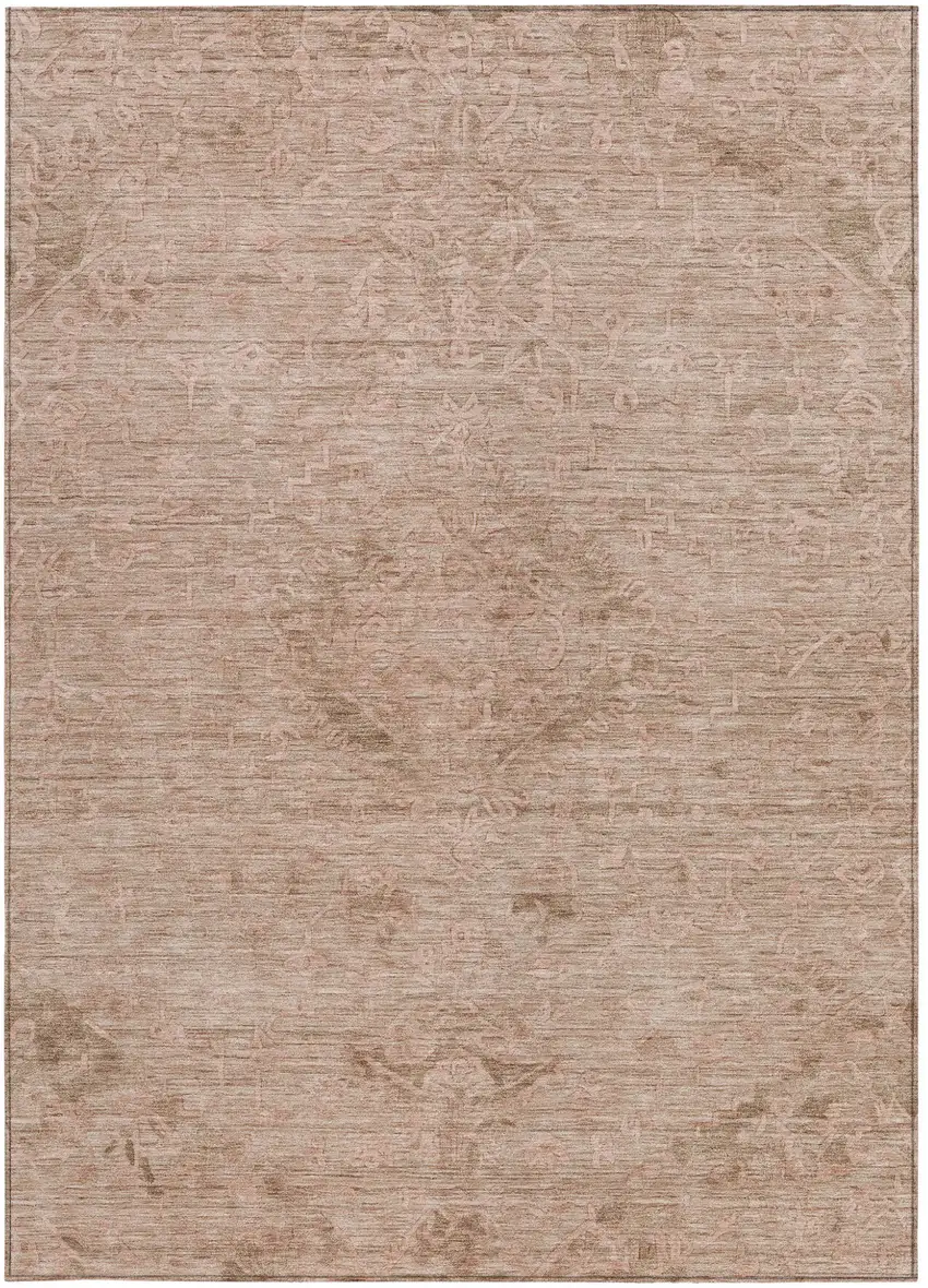Coral And Tan Floral Washable Indoor Outdoor Area Rug Photo 6
