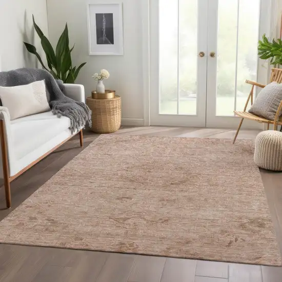 Coral And Tan Floral Washable Indoor Outdoor Area Rug Photo 9