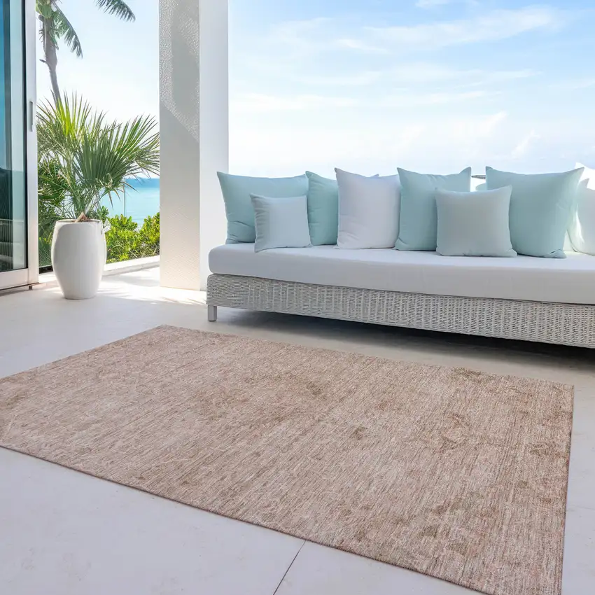 Coral And Tan Floral Washable Indoor Outdoor Area Rug Photo 7