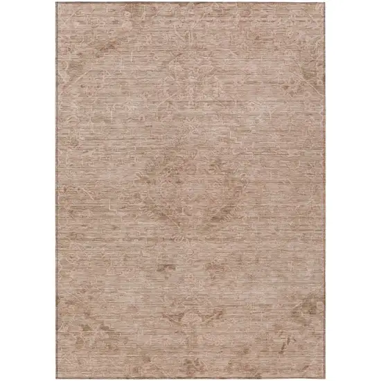 Coral And Tan Floral Washable Indoor Outdoor Area Rug Photo 2