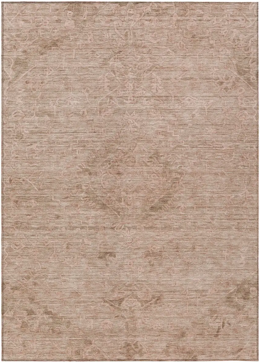 Coral And Tan Floral Washable Indoor Outdoor Area Rug Photo 2