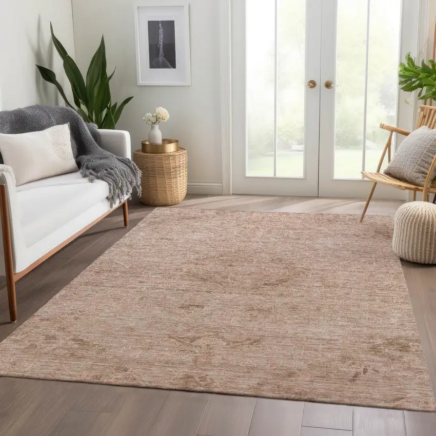 Coral And Tan Floral Washable Indoor Outdoor Area Rug Photo 9