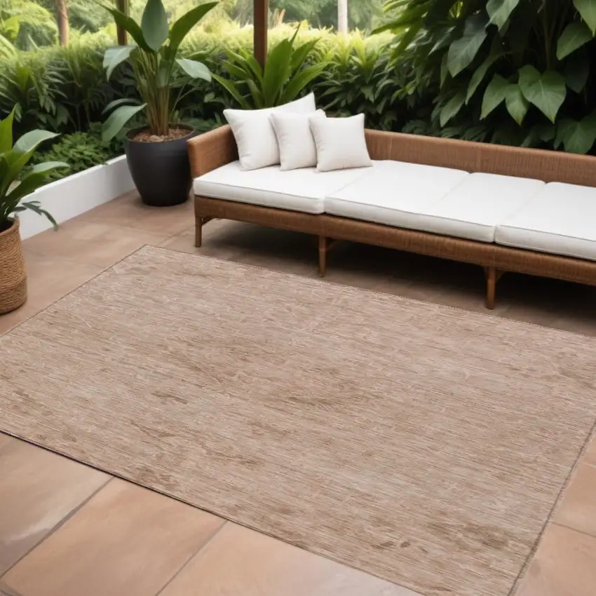 Coral And Tan Floral Washable Indoor Outdoor Area Rug Photo 1