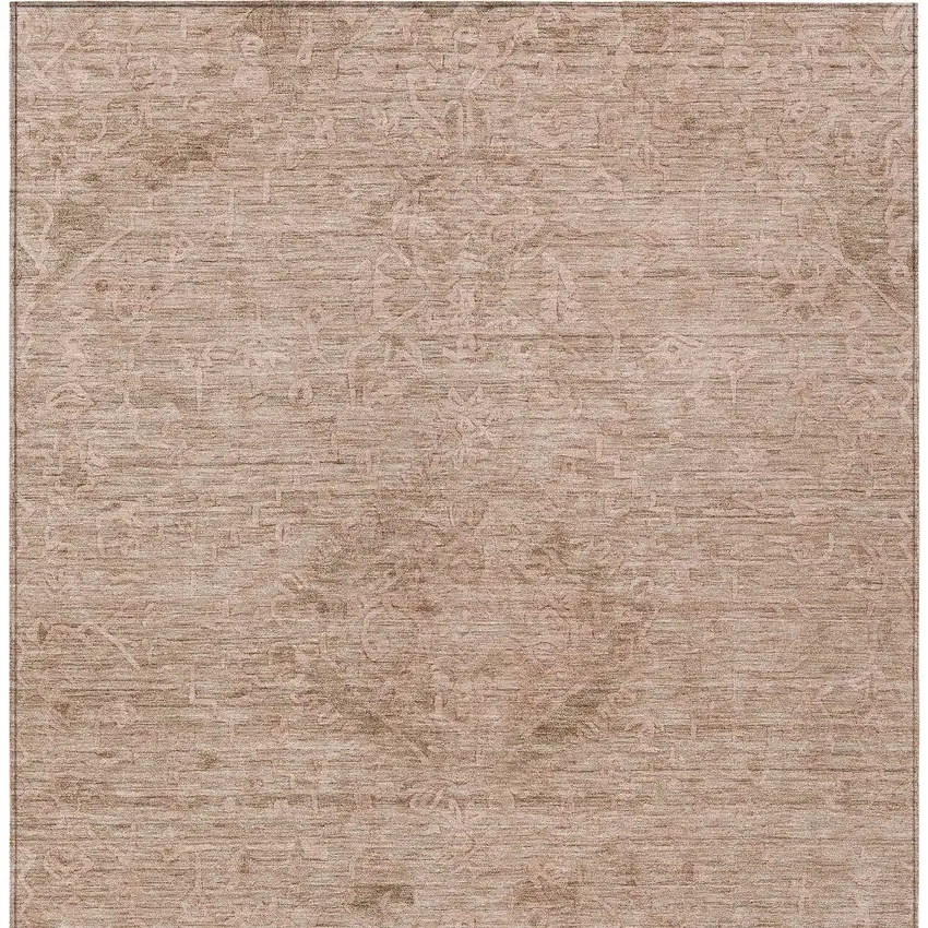 Coral And Tan Floral Washable Indoor Outdoor Area Rug Photo 6