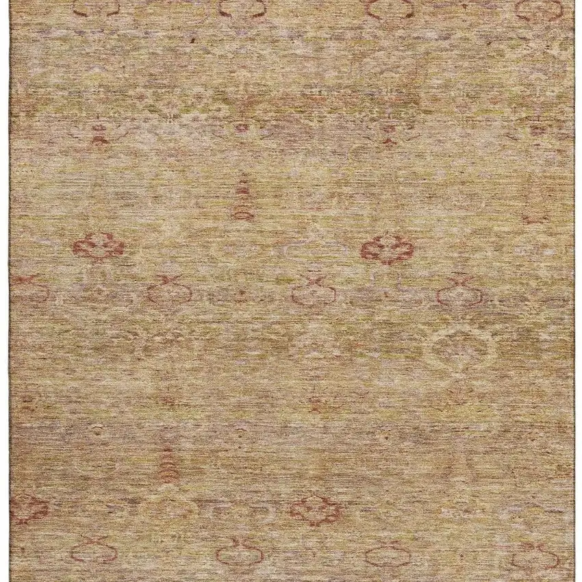 Coral And Taupe Abstract Washable Area Rug With UV Protection Photo 4