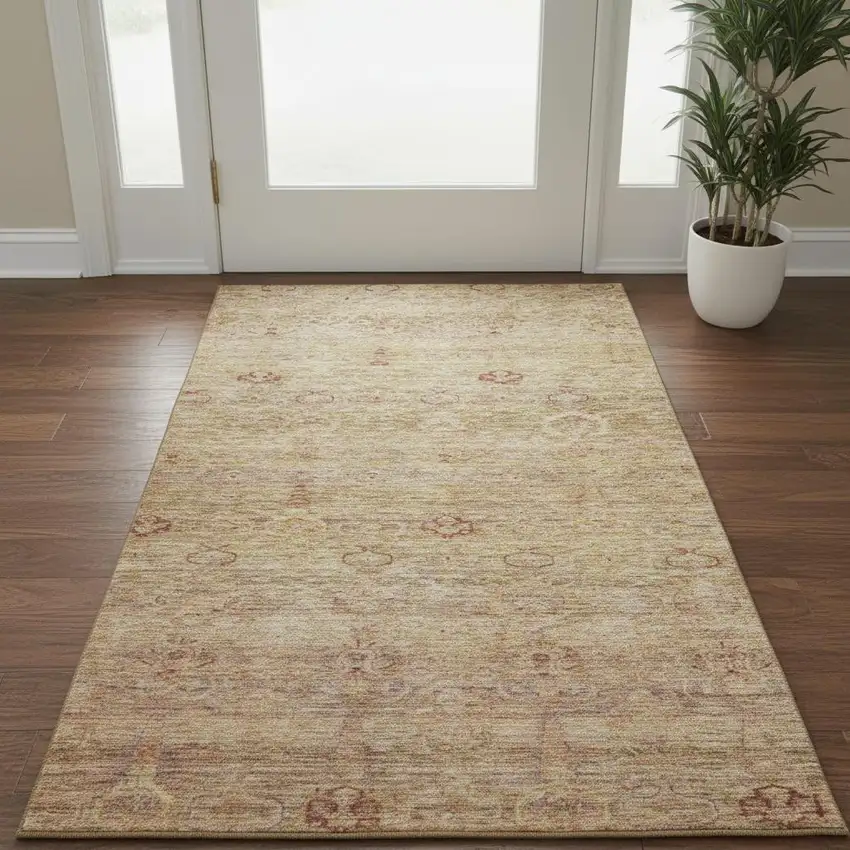 Coral And Taupe Abstract Washable Area Rug With UV Protection Photo 2