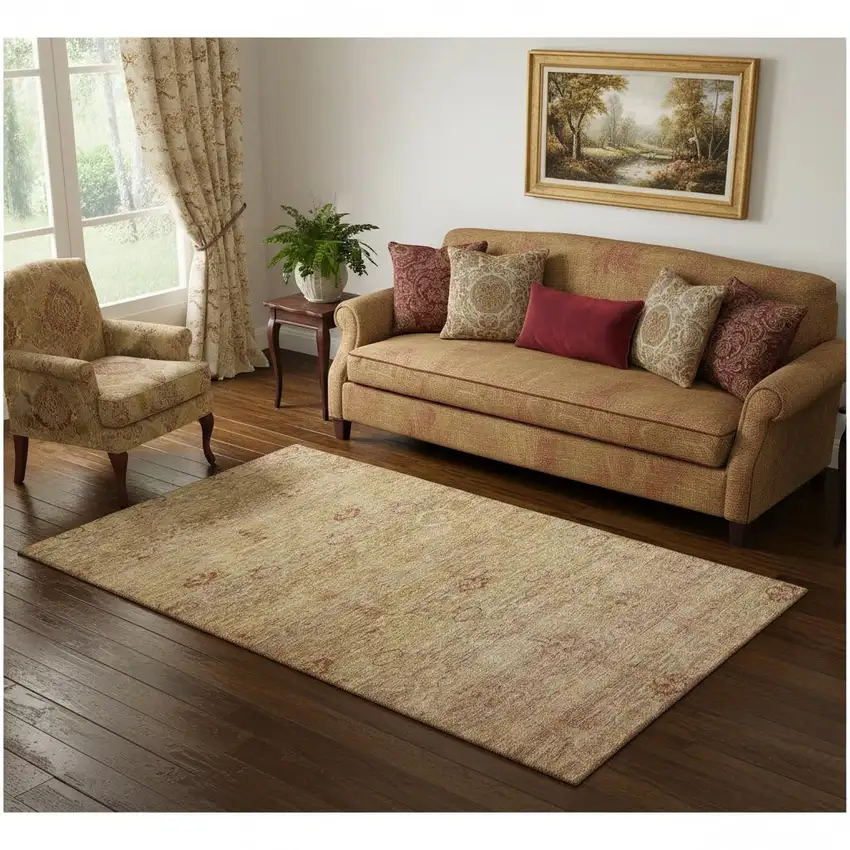 Coral And Taupe Abstract Washable Area Rug With UV Protection Photo 2