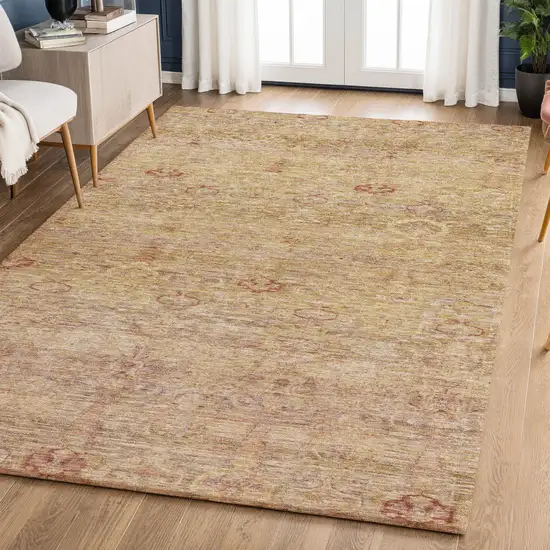 Coral And Taupe Abstract Washable Area Rug With UV Protection Photo 6