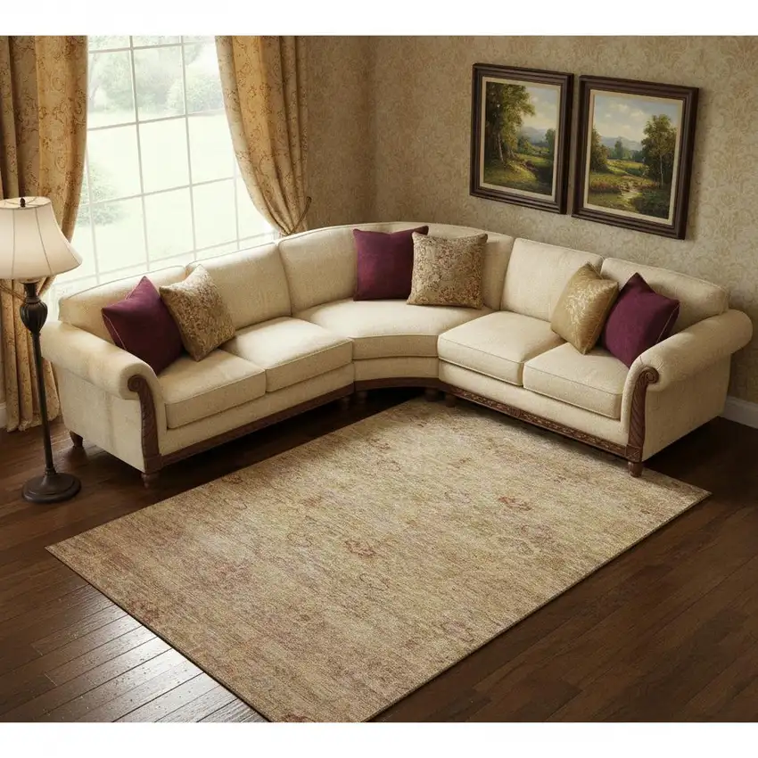 Coral And Taupe Abstract Washable Area Rug With UV Protection Photo 2