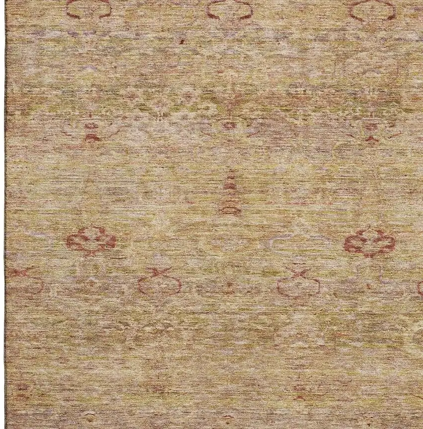 Coral And Taupe Abstract Washable Area Rug With UV Protection Photo 3