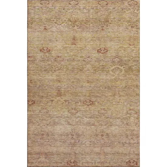 Coral And Taupe Abstract Washable Area Rug With UV Protection Photo 1