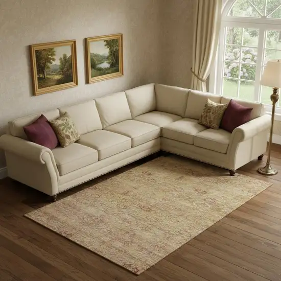 Coral And Taupe Abstract Washable Area Rug With UV Protection Photo 2