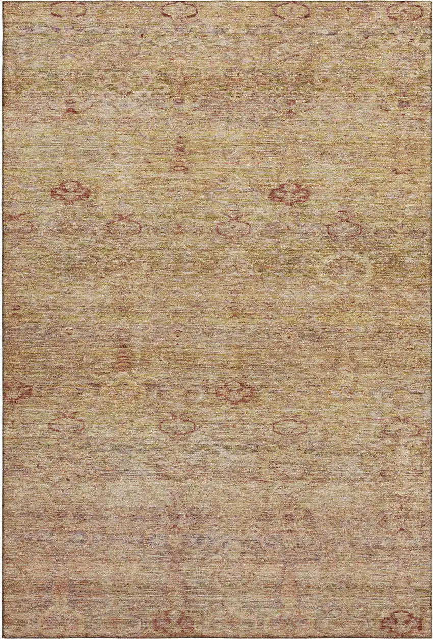 Coral And Taupe Abstract Washable Area Rug With UV Protection Photo 1
