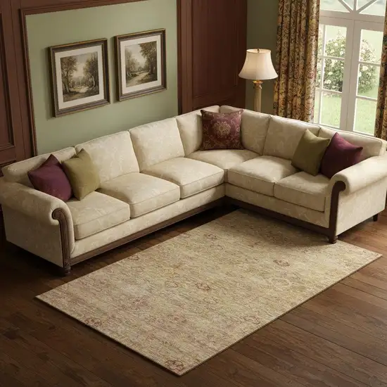 Coral And Taupe Abstract Washable Area Rug With UV Protection Photo 2