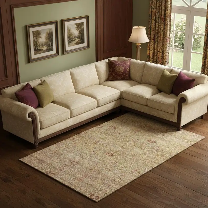 Coral And Taupe Abstract Washable Area Rug With UV Protection Photo 2