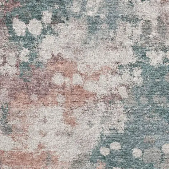 Coral And Teal Abstract Washable Area Rug With UV Protection Photo 3