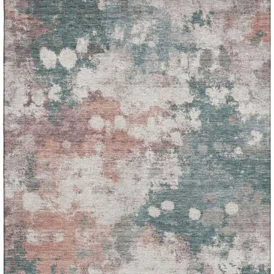 Coral And Teal Abstract Washable Area Rug With UV Protection Photo 4
