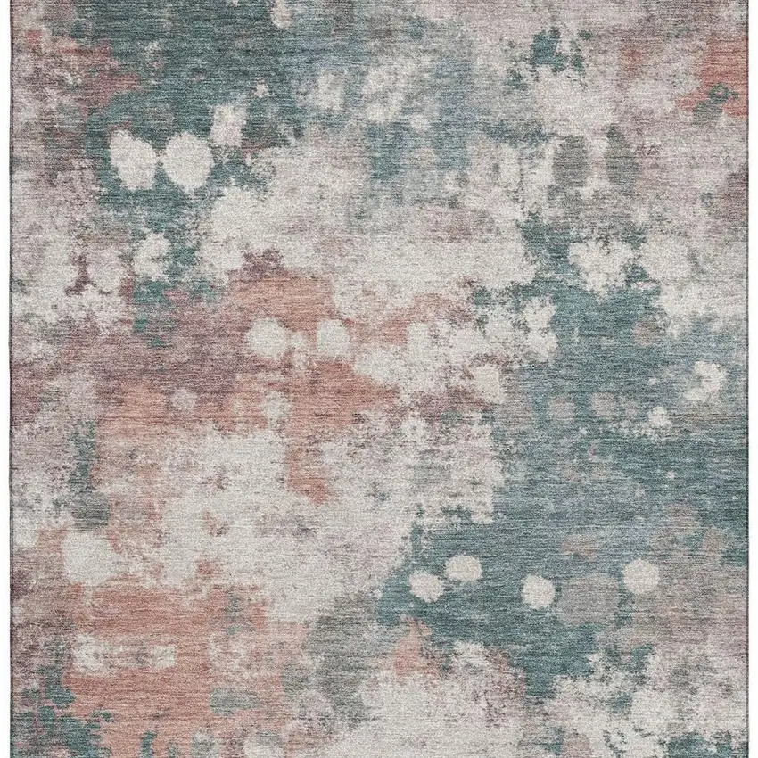 Coral And Teal Abstract Washable Area Rug With UV Protection Photo 4