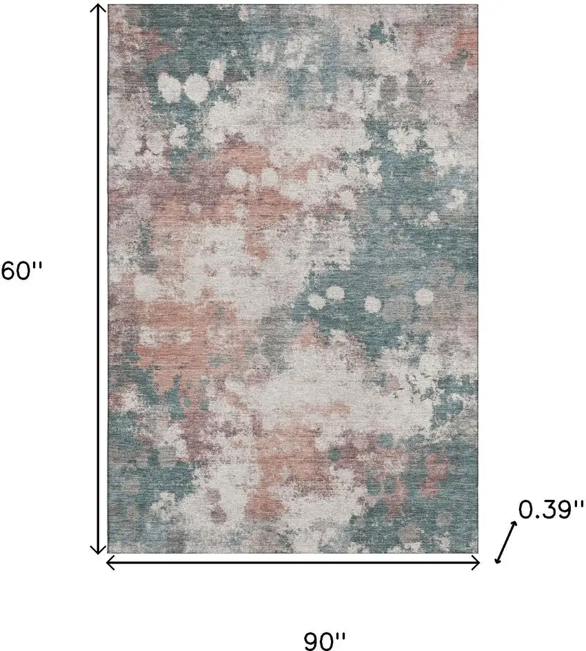 Coral And Teal Abstract Washable Area Rug With UV Protection Photo 9