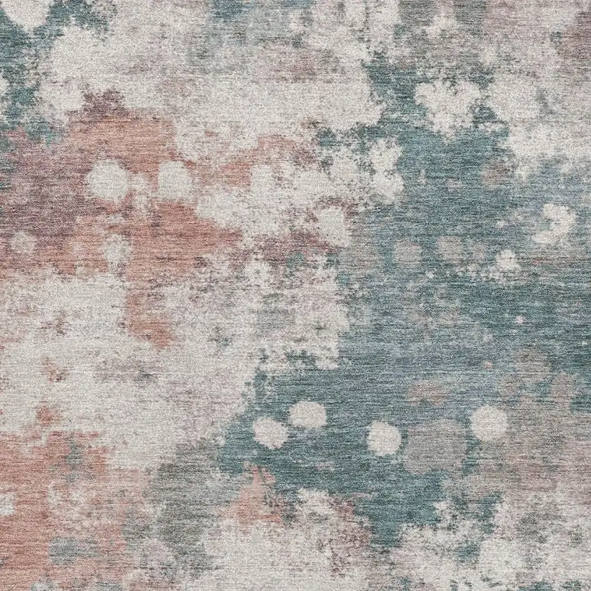 Coral And Teal Abstract Washable Area Rug With UV Protection Photo 3