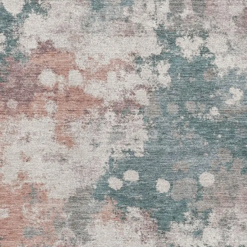 Coral And Teal Abstract Washable Area Rug With UV Protection Photo 3