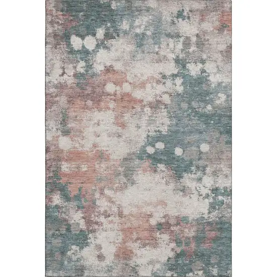 Coral And Teal Abstract Washable Area Rug With UV Protection Photo 1
