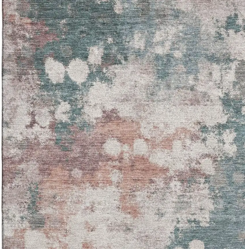 Coral And Teal Abstract Washable Area Rug With UV Protection Photo 3