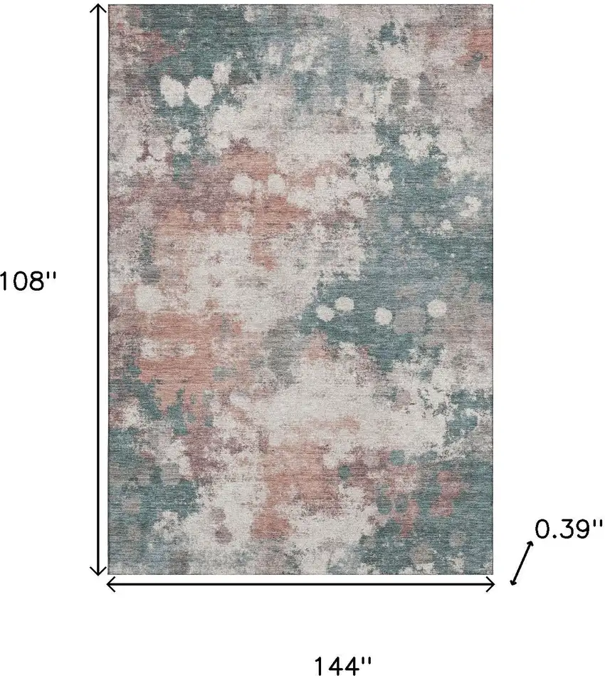 Coral And Teal Abstract Washable Area Rug With UV Protection Photo 9