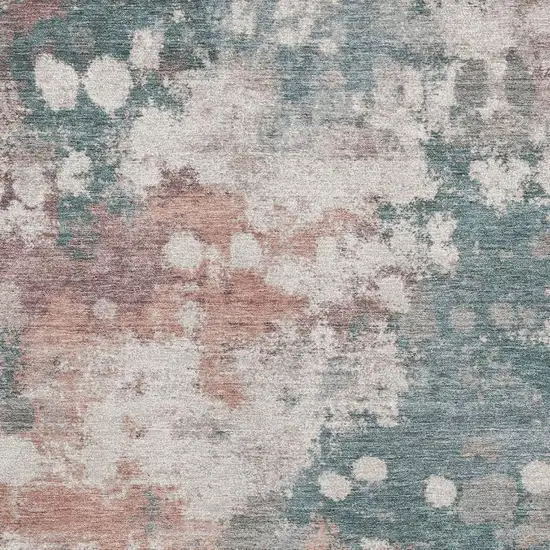 Coral And Teal Abstract Washable Area Rug With UV Protection Photo 3