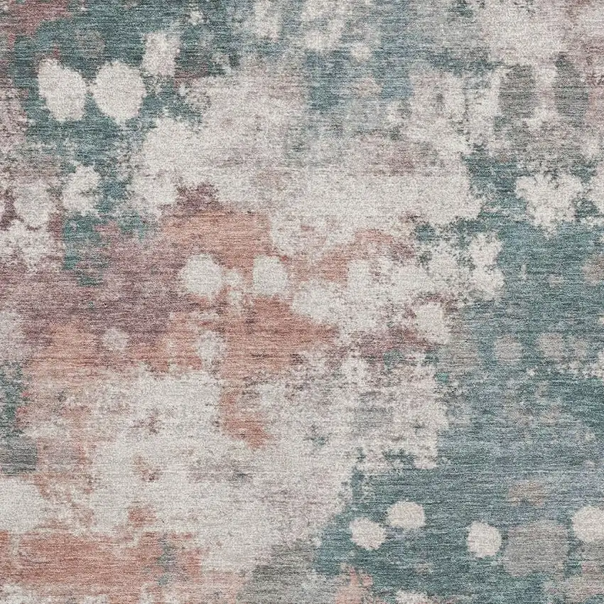 Coral And Teal Abstract Washable Area Rug With UV Protection Photo 3