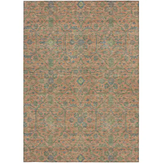 Coral And Teal Blue Floral Washable Indoor Outdoor Area Rug Photo 6