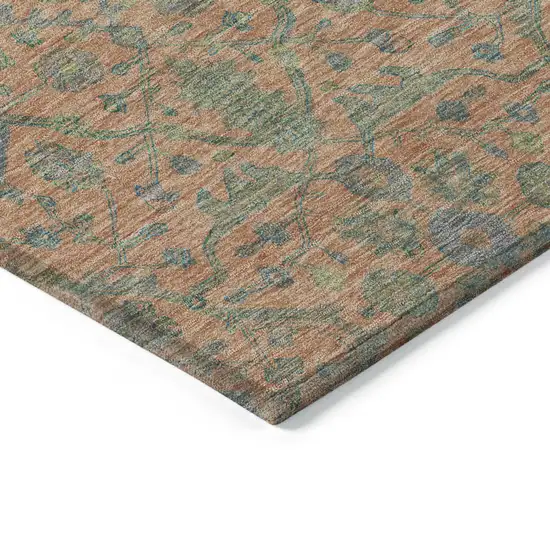 Coral And Teal Blue Floral Washable Indoor Outdoor Area Rug Photo 4