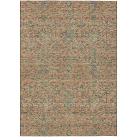 Coral And Teal Blue Floral Washable Indoor Outdoor Area Rug Photo 2
